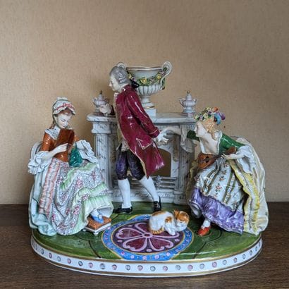 Large polychrome porcelain group depicting...