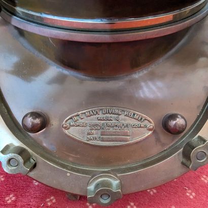 Copper and brass diving helmet. Marked 
