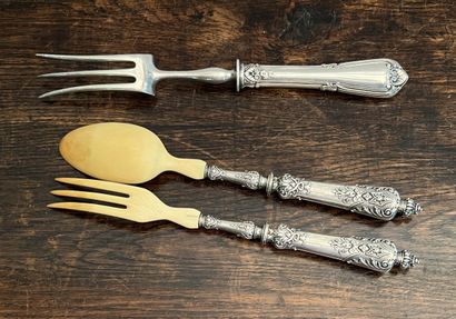 Salad set, handles in filled silver (925),...