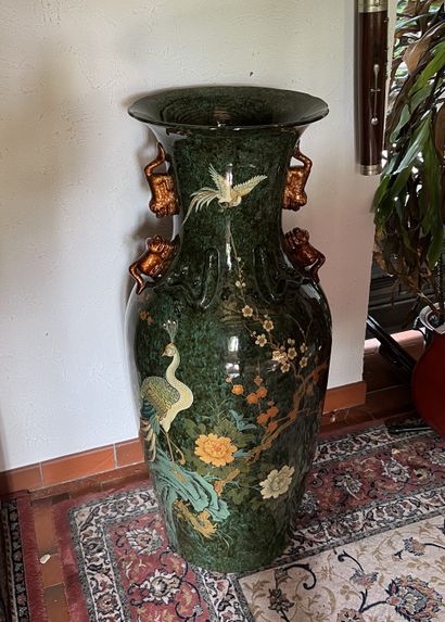 Very large glazed ceramic baluster vase with...