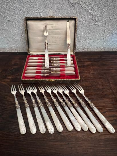 Suite of twelve silver fruit cutlery sets...