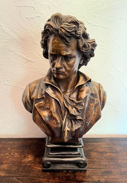 Bust of Beethoven in patinated plaster. H....