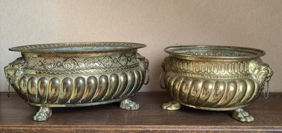 Two brass refreshment basins, with twisted...