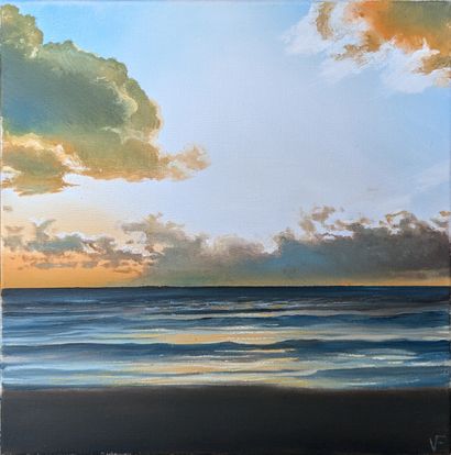 MODERN SCHOOL: SEASIDE AT SUNSET. Oil on...