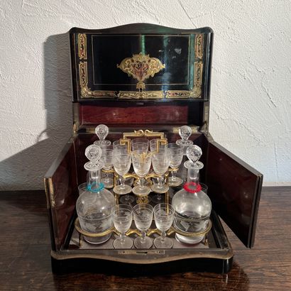 Liqueur cabinet in blackened wood inlaid...