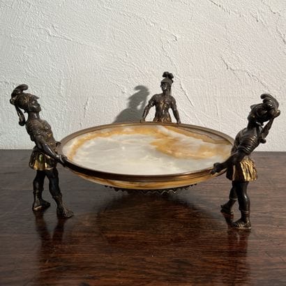 Onyx bowl, the patinated and gilded bronze...