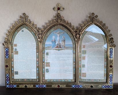 Gilded brass triptych frame with applied...