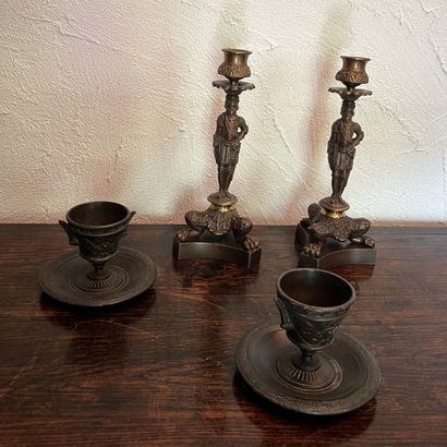 Pair of torches in metal with matte gold...