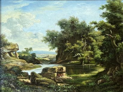20th century school: PAYSAGE AUX ROCHERS...