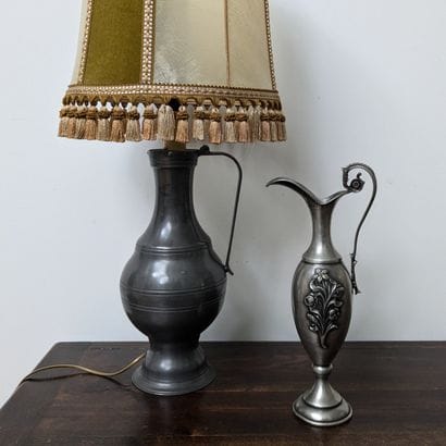 Large pewter tankard mounted as a lamp and...