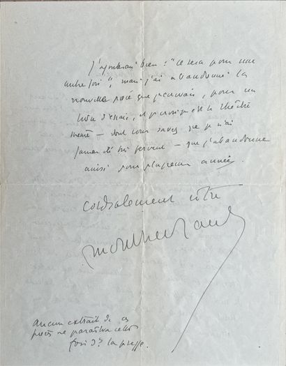 Henry de MONTHERLANT (1895-1972). Lettre...