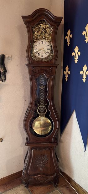 Grande horloge de parquet en bois fruitier,...