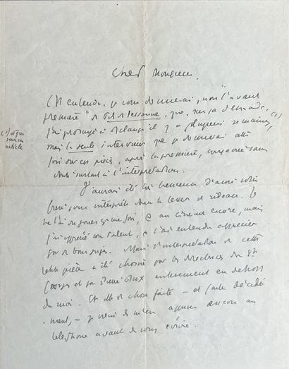 Henry de MONTHERLANT (1895-1972). Lettre...