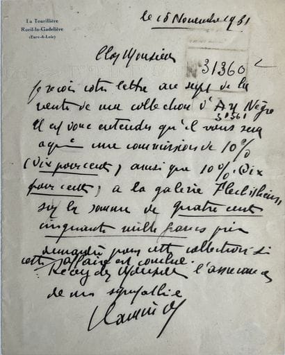 Maurice de VLAMINCK (1876-1958). Lettre autographe...