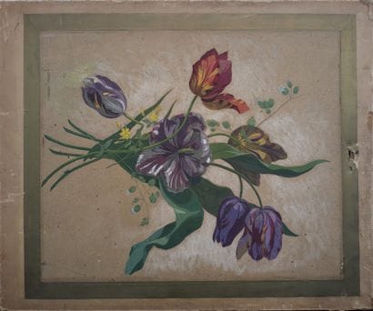 Ecole FRANCAISE vers 1900 : BOUQUET DE TULIPES....