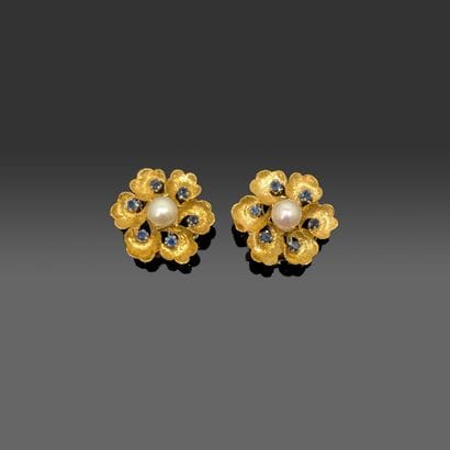 Paire de clips d'oreille en or jaune et or...