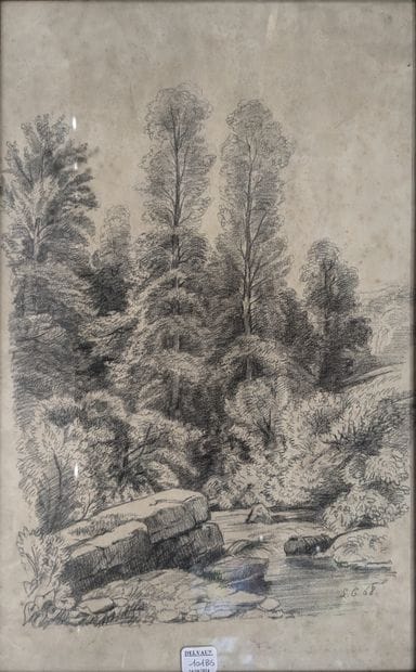 Ensemble de dessins du XIXe siècle : - RUISSEAU...