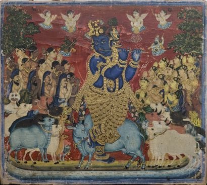 Ecole INDIENNE : KRISHNA ENTOURE DE VACHES...