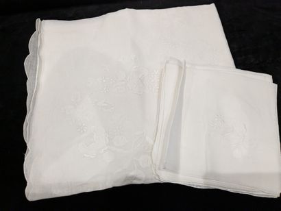 Ensemble : - nappe rectangulaire et dix serviettes...