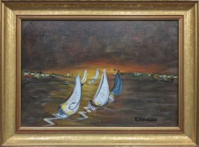 Emilios COUKIDIS (1931-2011) : REGATE. Huile...