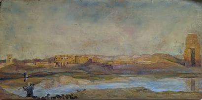 Ecole ORIENTALISTE : VUE DE KARNAK. Huile...