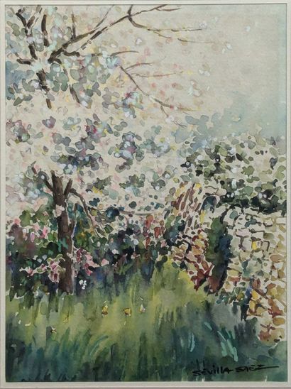 Lot composé d'une aquarelle représentant...