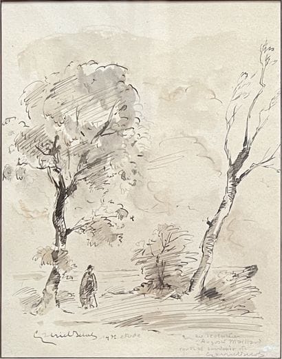 Gabriel DUVAL (?) : PROMENEUR DANS UN PAYSAGE....
