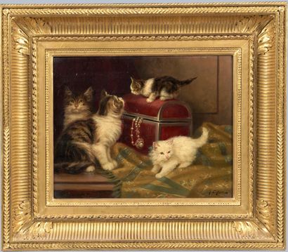 T. LE ROY (19th century): CHATONS PLAYING...