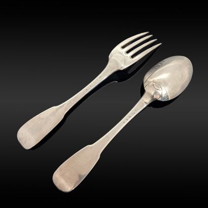 Silver flatware, single-flat pattern. 18th...