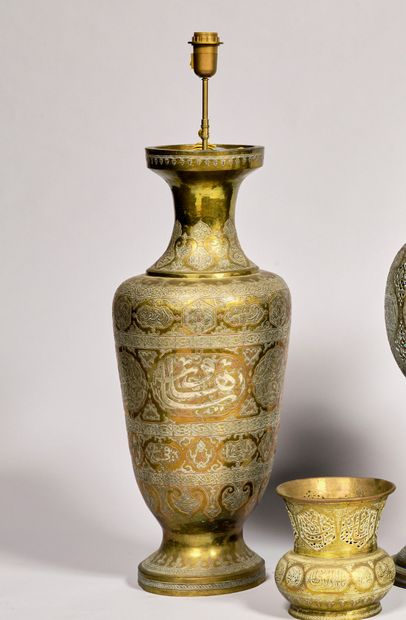 Large baluster vase in brass and red copper...