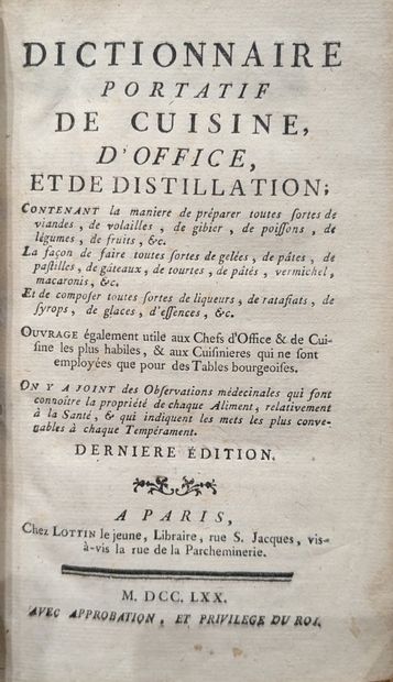 [ANONYME] : Dictionnaire portatif de cuisine,...