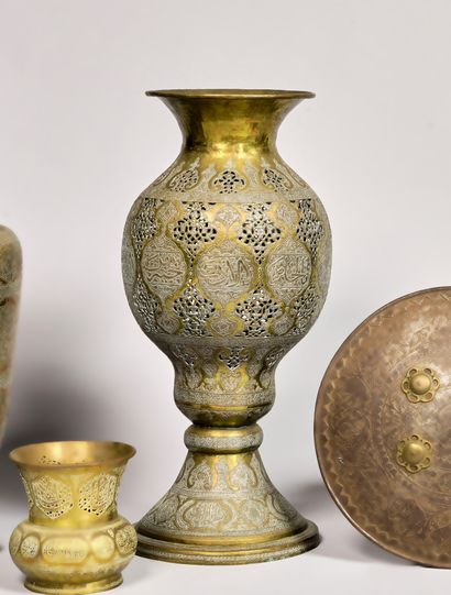 Large copper baluster vase, with pierced...