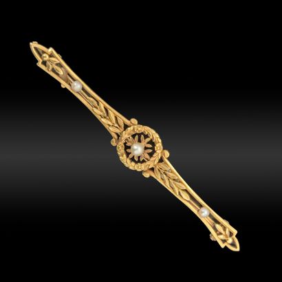 Barrette brooch in 18K (750) yellow gold,...