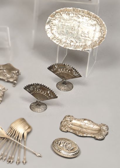 Ensemble en argent (800) : - paire de porte-menus...