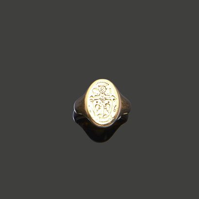 Oval Chevalière in 18K (750) yellow gold,...