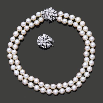 Necklace of two rows of thirty-seven and...