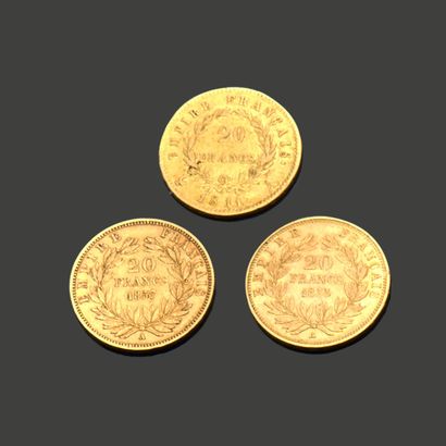 FRANCE. Trois pièces de vingt francs en or...
