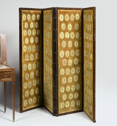 Four-leaf screen lined with brown silk velvet....