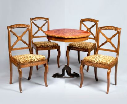 Suite of four chairs in rosewood and rosewood...