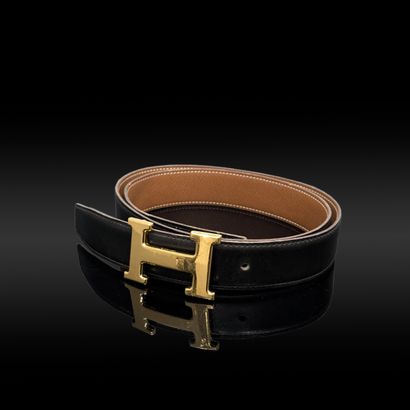HERMES Paris. H belt with gold metal buckle...