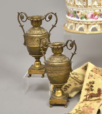 Pair of small bronze and gilt brass vases...