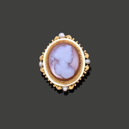 Brooch, oval setting in 18K (750) yellow...