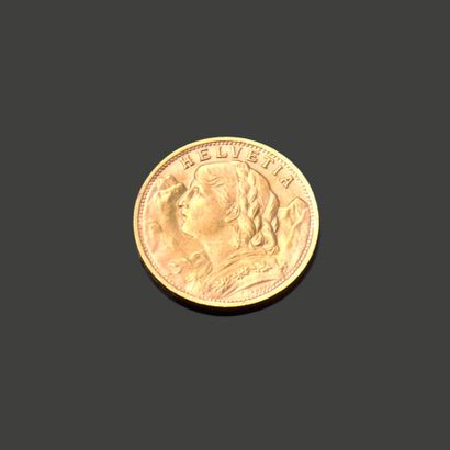 SUISSE. Pièce de vingt francs en or jaune...