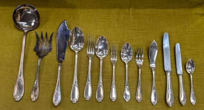 Silver-plated cutlery set with wavelets and...
