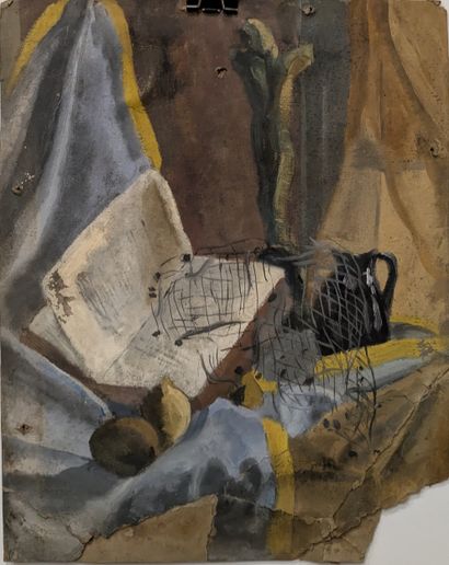 Ensemble d'huiles, quatre sur toile et une...