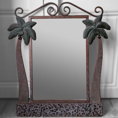 Framed mirror in iron and painted sheet metal,...