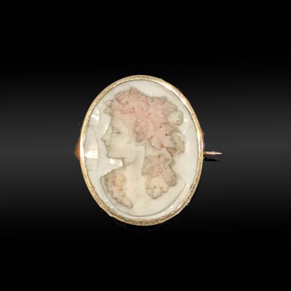 Oval brooch adorned with a soapstone cameo...
