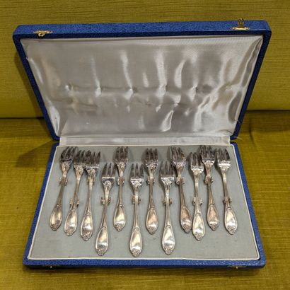 Suite of twelve silver-plated cake forks,...