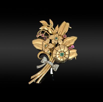 Brooch in platinum and 18k (750) yellow gold,...
