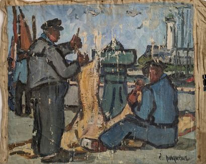 Ensemble d'huiles, quatre sur toile et une...